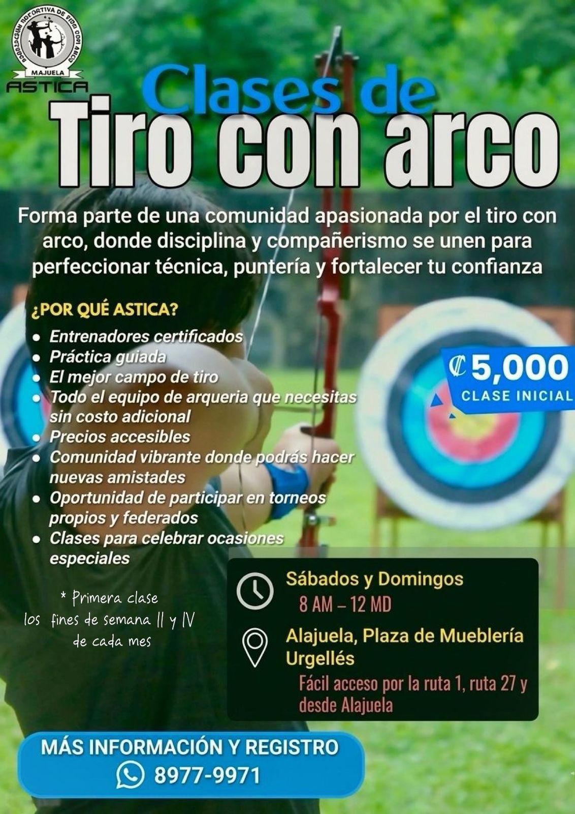 Información de clases de tiro con arco de ASTICA